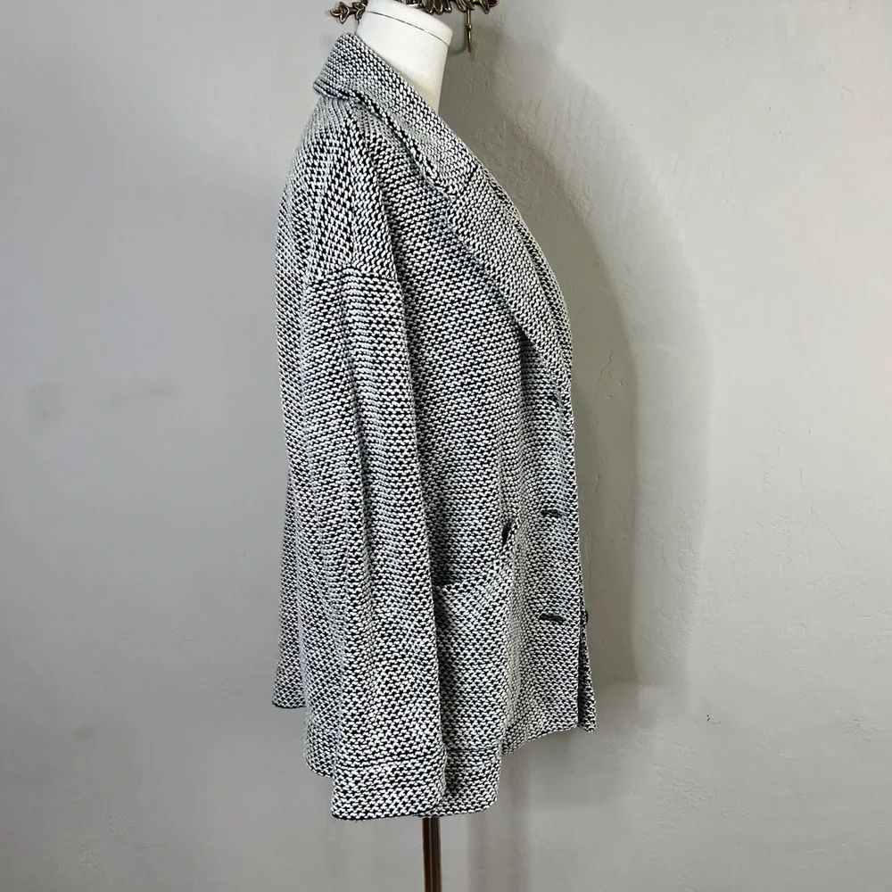 Marine Layer Blazer Jacket Black White Textured Knit Button Front Coatigan Large